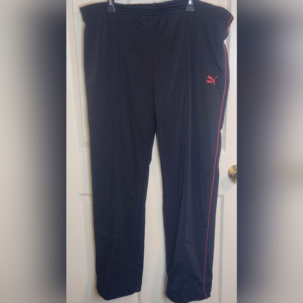 Puma XL Black Red Elastic Waist Track Pants Logo Pocket Men's Jogger